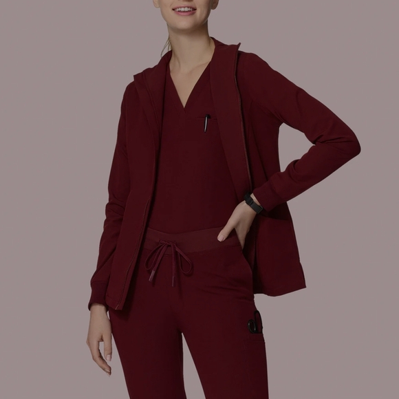 Fabletics Wine/burgundy Scrub Top With Mandala Jacket - Picture 2 of 6